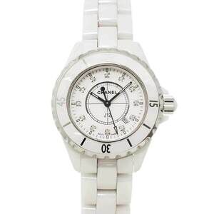Chanel J12 33mm H1628 Women's Watch, 12 Diamonds, Date Display, White Ceramic...